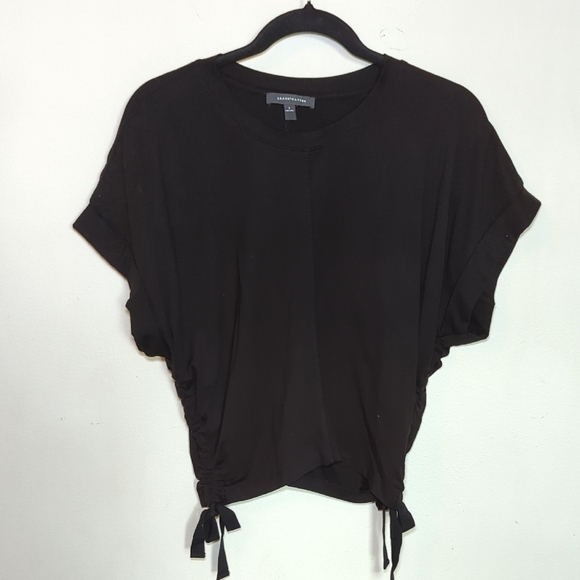 Grade & Gather Black Cinch-Hem Cropped T-Shirt Women's Size S - Picture 1 of 5
